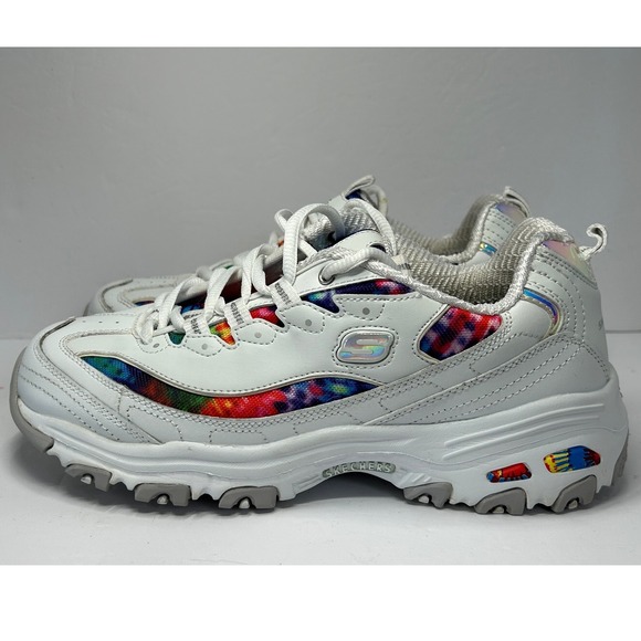 Skechers D Lites Women Tie Dye Chunky Sneakers White Rainbow Size 8 - Picture 5 of 13
